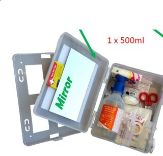 Emergency Eye and Wound Wash Station (1x500ml+mirror+extra items)