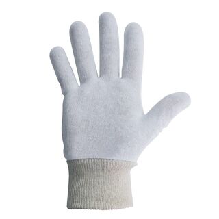 Cotton Interlock Gloves Knitted Cuff Medium, White - Bastion