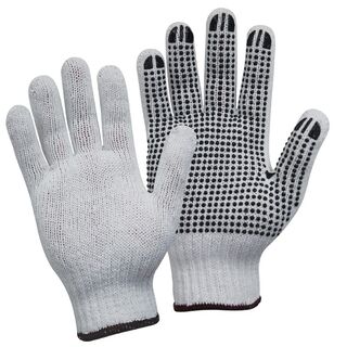 Polycotton Gloves, Black PVC Dots, Large, White - Bastion