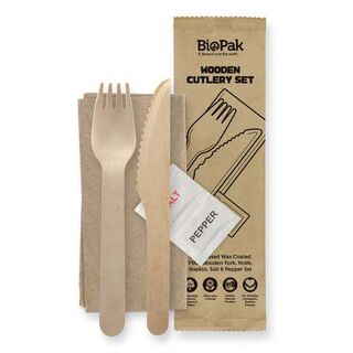 16 cm coated knife fork napkin salt & pepper set - BioPak