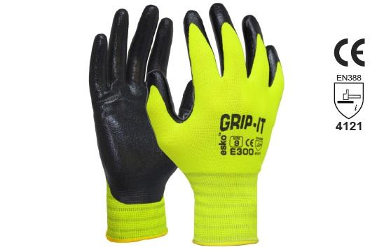 GRIP-IT' Black nitrile palm coating with Hi-vis nylon liner, Size 12 - Esko