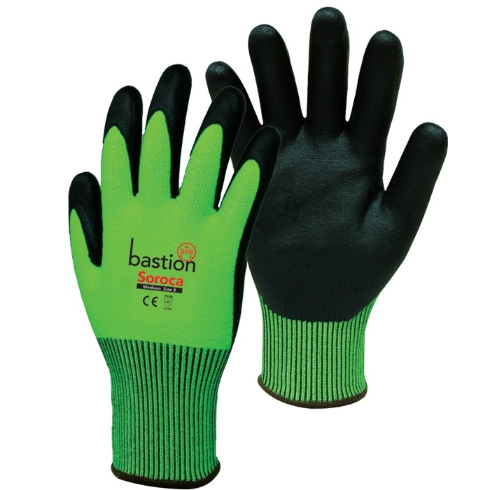 Cut 5 HPPE Gloves Green High Viz LARGE Pack 12 pairs - Bastion Soroca