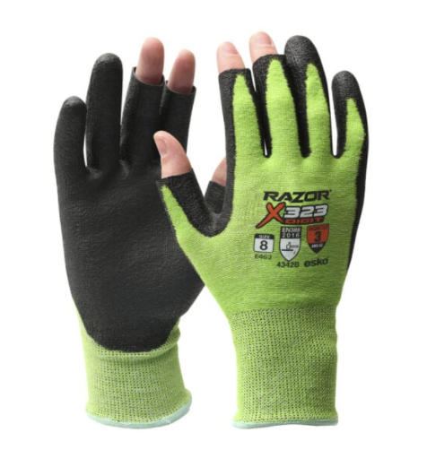 RAZOR X323 Fingerless, HiVis Green Cut 3 Glove, Size 11 - Esko