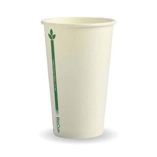 12oz Coffee Cups White Green Line (80mm) Single Wall - BioPak