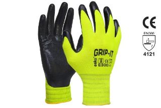 GRIP-IT Black nitrile palm coating with Hi-vis nylon liner, Size 7 - Esko