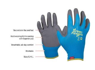 Green Fingers® BLUE Nylon Liner, GreyNitrile Foam Coated Gardening Gloves, LARGE - Esko